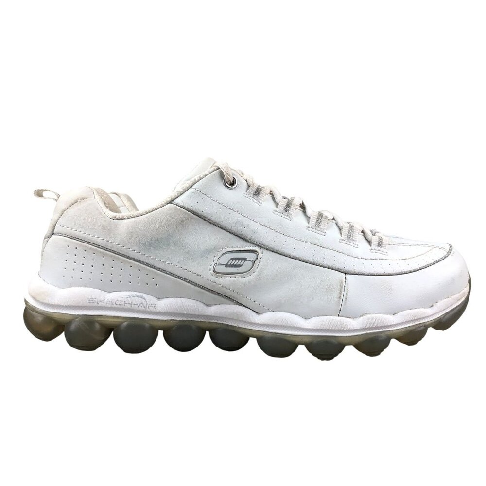 Skechers Women's 9 Skech-Air Memory Foam White Leather Lace-Up Sneakers 12040